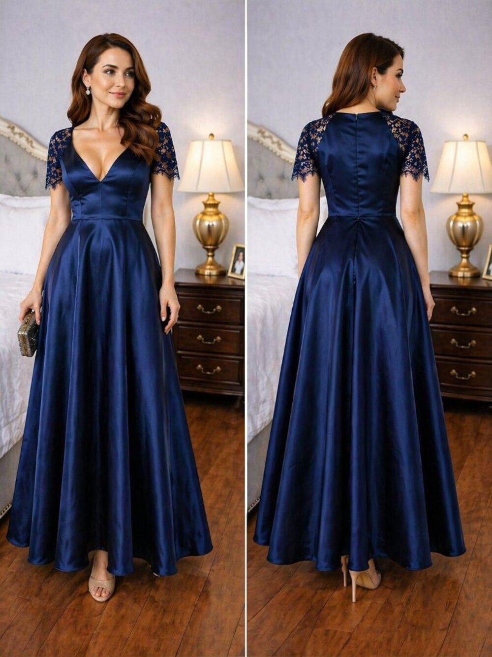 Monique Lhuillier Navy Blue Crochet Ball Gown $695